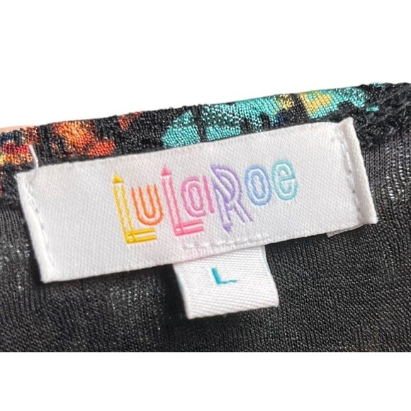 LuaRoe Duster Women's Size Large Black Multicolor Floral Long Sleeve - Picture 5 of 6